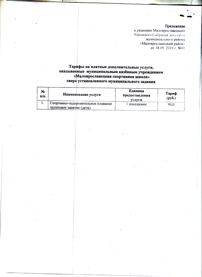 Об утверждении тарифов на платные дополнительные услуги, оказываемые   МКУ "Малоярославская  СШ" сверх установленного муниципального задания